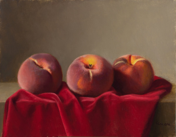 Peaches on Red Velvet by Cecelia Cox