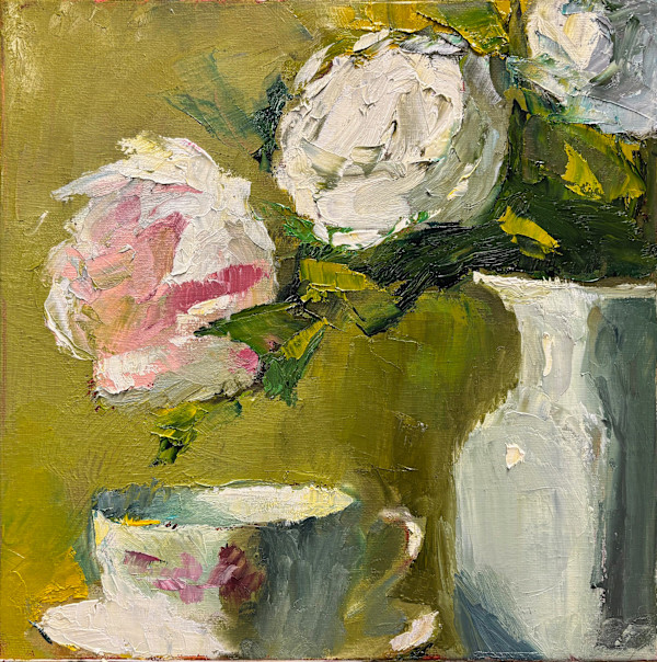 Peonies with Cup and Saucer by Rick Phillips