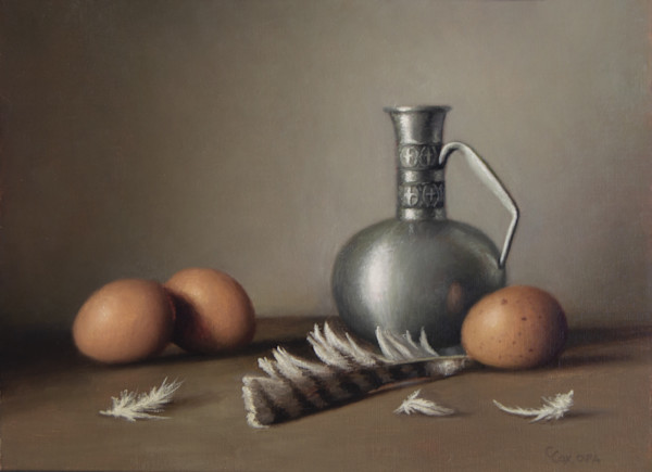 Pewter and Brown Eggs by Cecelia Cox