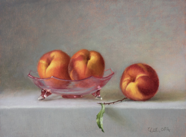 Pink Glass and Peaches by Cecelia Cox