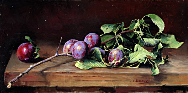 Plums on a branch by Victor Mordasov