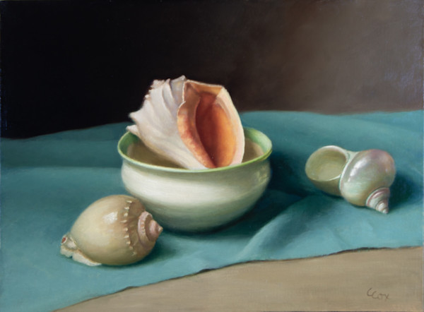 Shells and Turquoise Cloth by Cecelia Cox