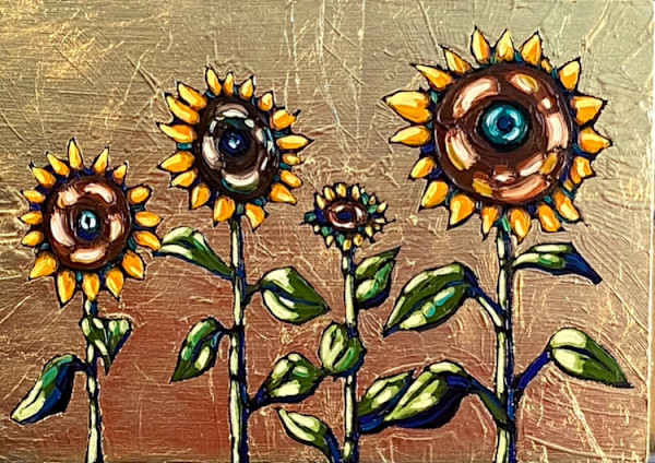 Four Sunfowers on Gold by Neil Myers