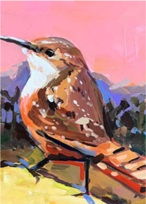 Cactus Wren with Pink Sky by Laura Green