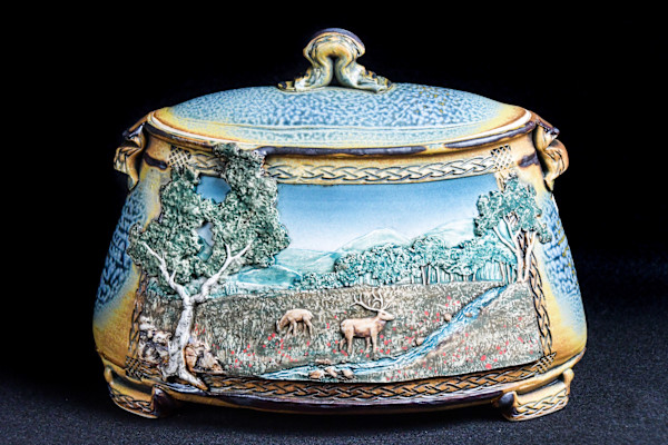 Oval Landscape Covered Jar by Terance Painter, Image 1.