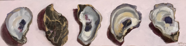 Five Oysters on Rose by Artnova Gallery