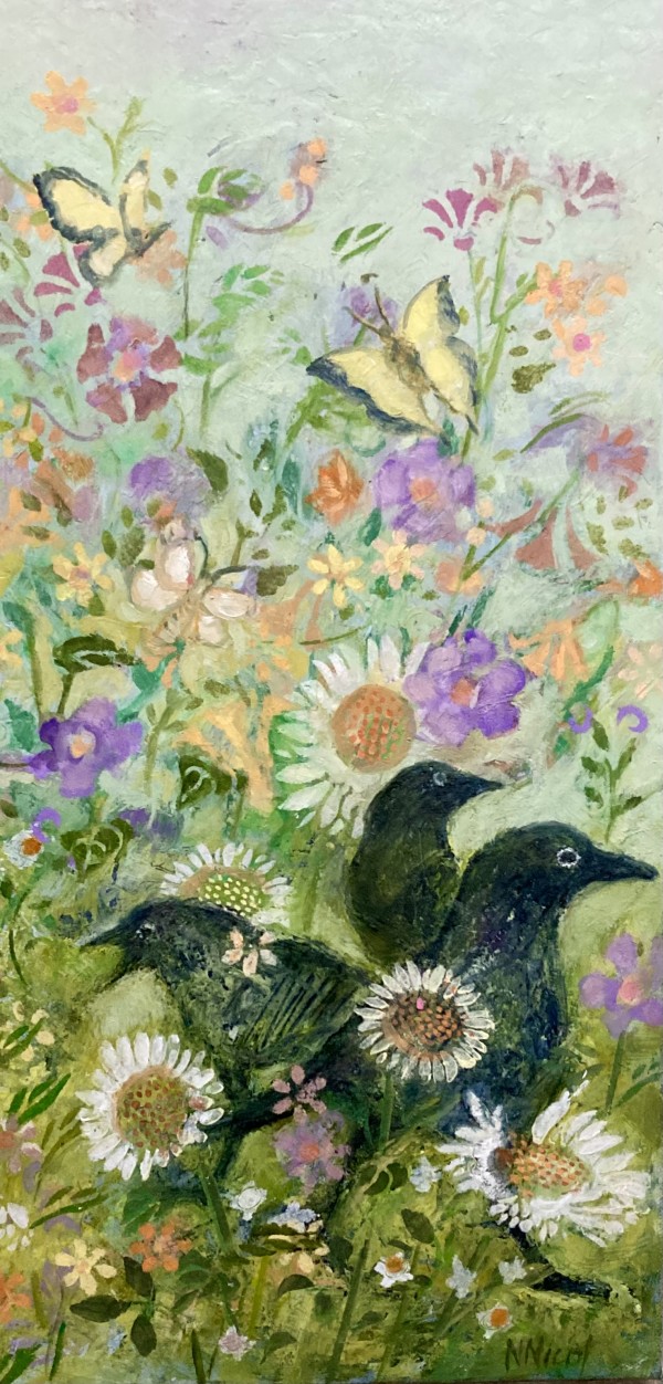 Crows in Summer Garden by Artnova Gallery