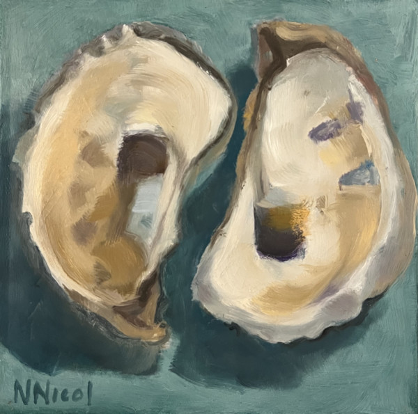 Oyster Pair on Dark Teal by Artnova Gallery