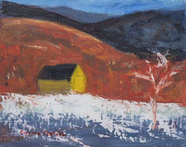 Yellow Barn in Mountains by Artnova Gallery