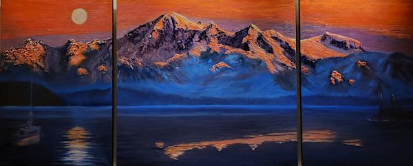 Sunset on Mount Baker-Full Moon Rising by Gail Knecht