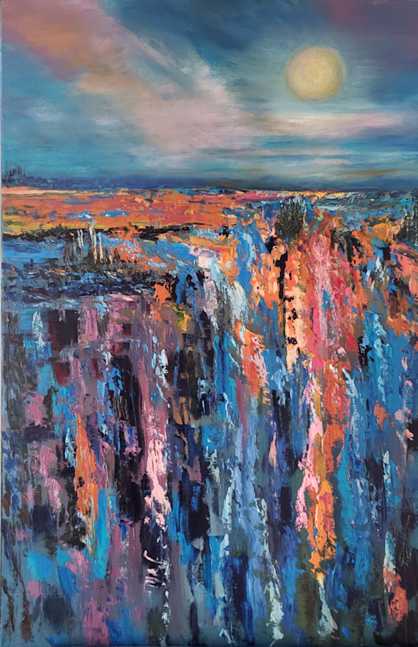 Falls at Sunset- Full Moon Rising by Gail Knecht