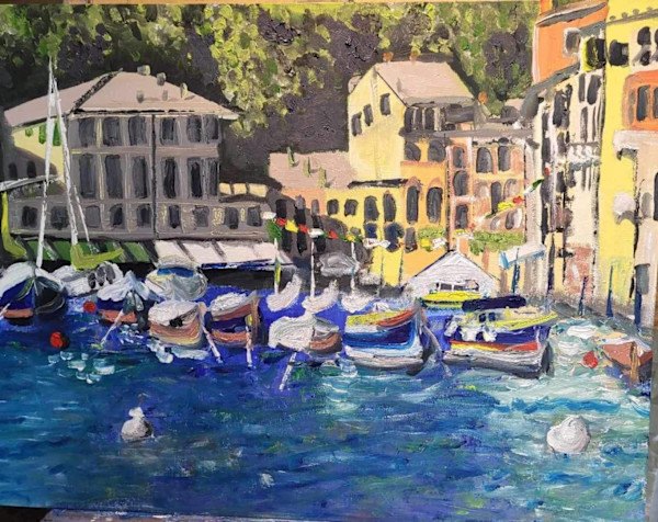 Portofino Harbour and pastel houses, Italy by Gail Knecht