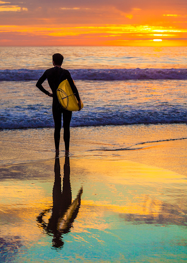 Surfer by sea at sunset by Debra Behr, Image 1.