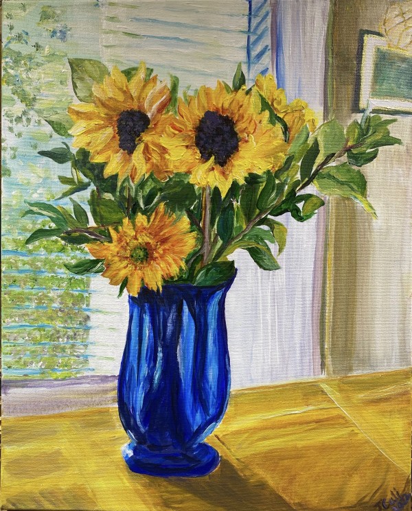 Sunflowers in Cobalt Vase by Joanne Cali