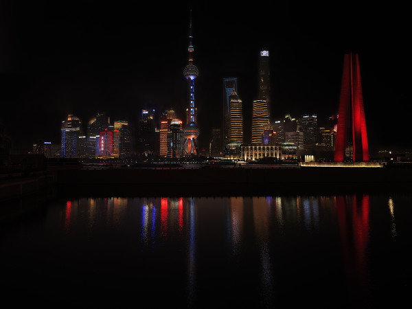 Pudong Skyline from Waibadu Bridge, Shanghai, China by David Francis