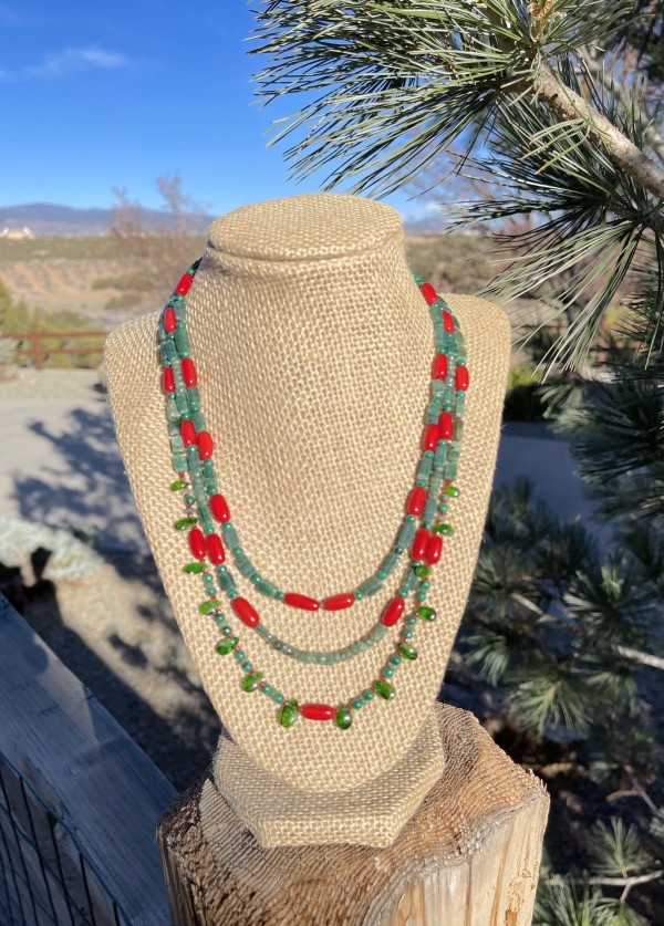 Red Camillias, 3 Strand Necklace by Suzy Johnson