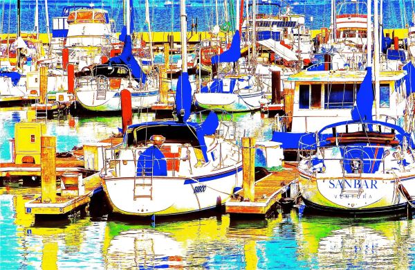 Boats Docked at Fisherman's Wharf by Ken Kochakji