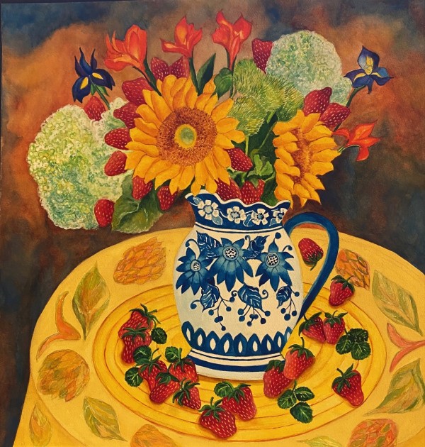 Sunflowers and Strawberries by Yvette Martini