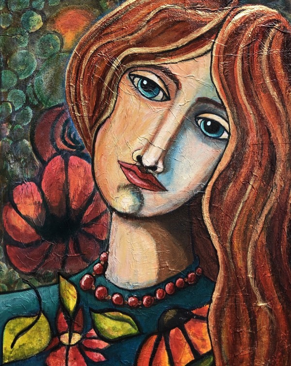 Girl with Flowers by Lynne Mizera