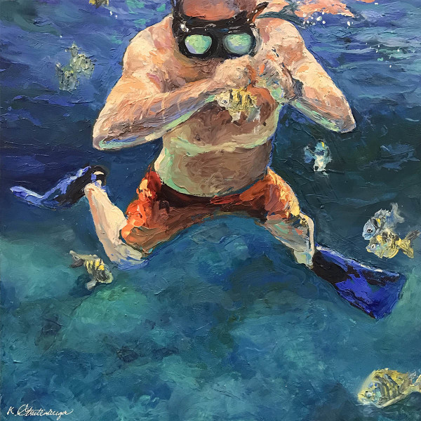 Feeding the Fishies - Oil and Palette Knife by Kathleen M. Streitenberger