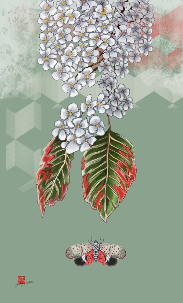 White Blossoms and Spotted Lantern by Audrey Takeshita
