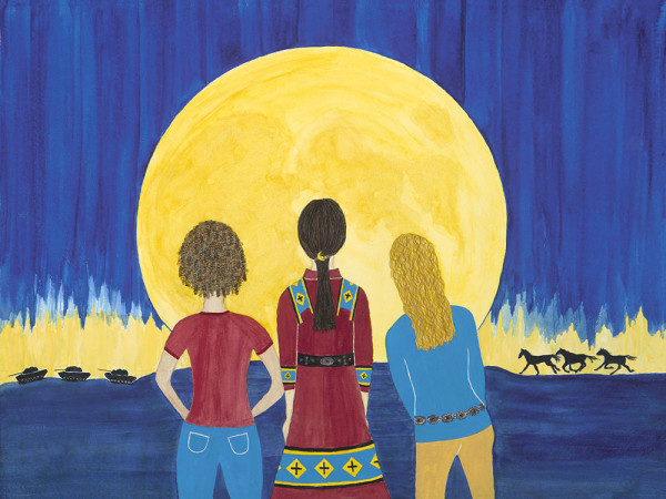 Angela Davis, Wilma Mankiller and Gloria Steinem Bay at the Moon by Li Turner