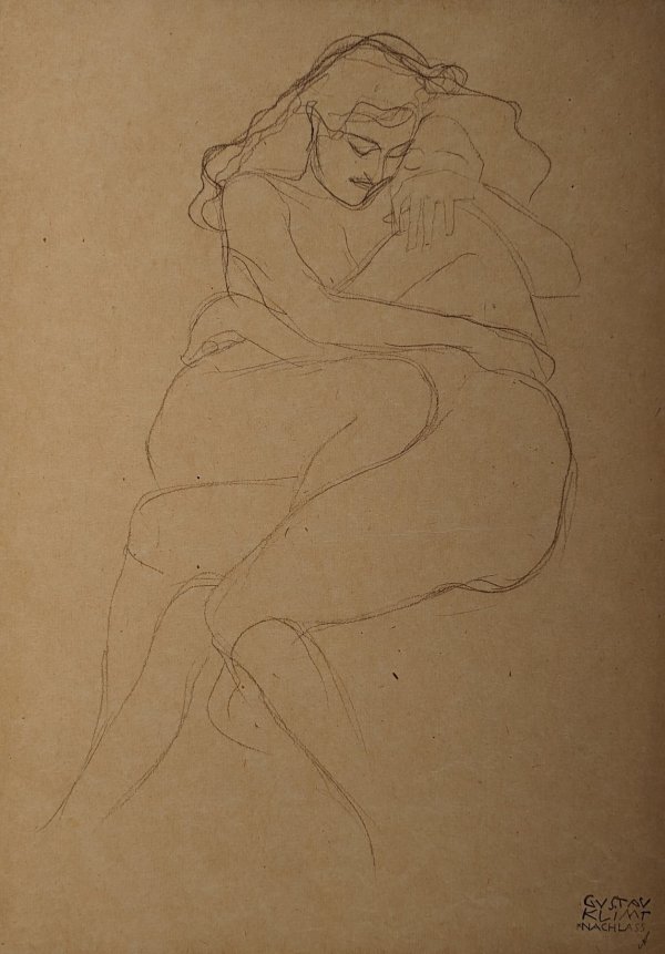 Two female nudes embracing, after Gustav Klimt by Gustav Klimt