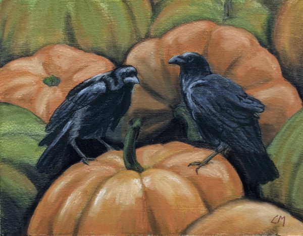 Crows in the pumpkin patch by Carol Motsinger