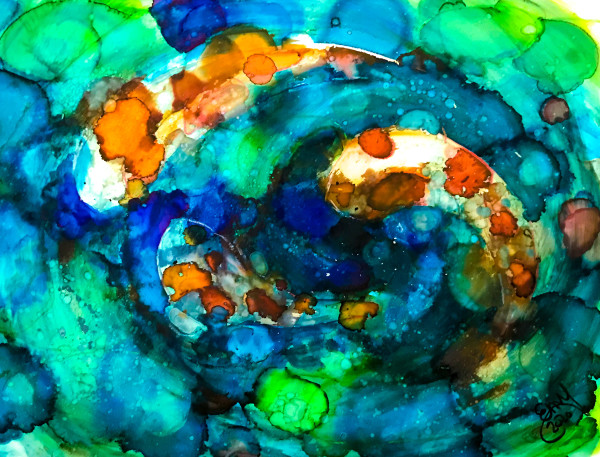 Koi Fish in Alcohol Ink by Eileen Backman