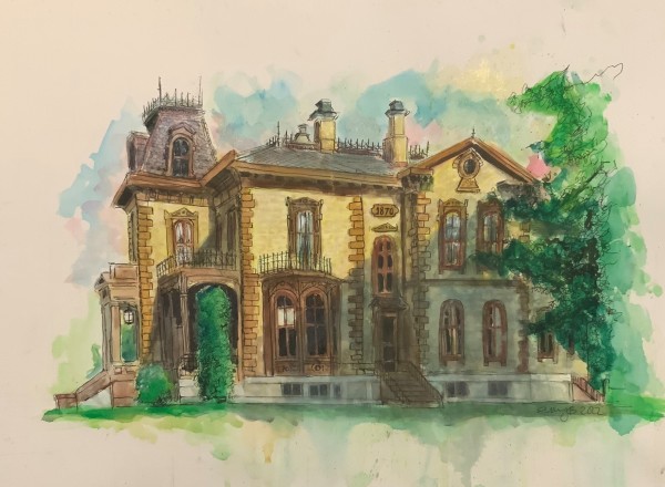 David Davis Mansion in Watercolor and Ink by Eileen Backman