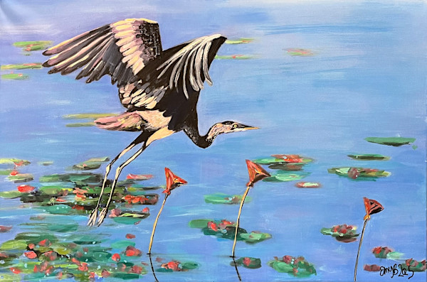 Heron Over Blue Waters by Eileen Backman