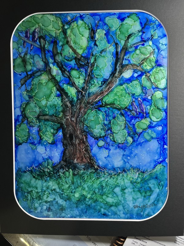 Night Tree in Alcohol Ink by Eileen Backman