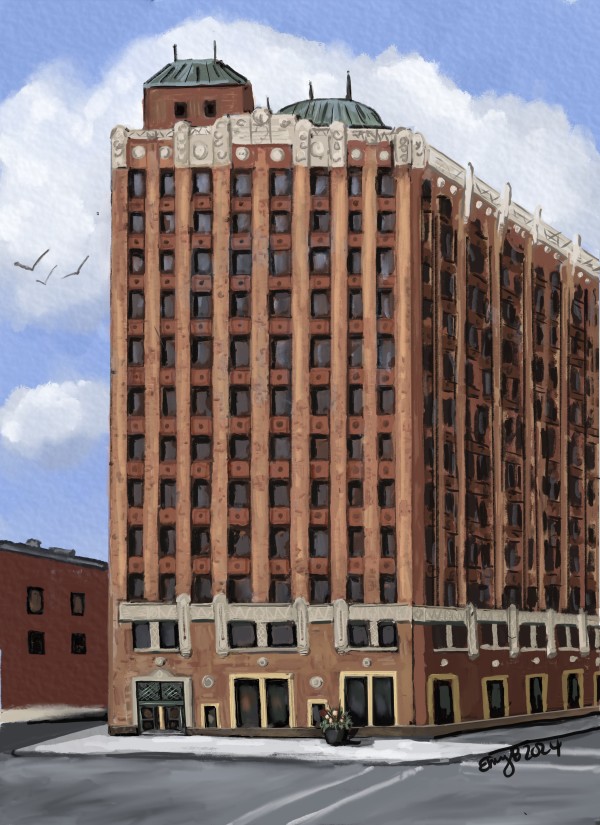 Old State Farm building (digital) by Eileen Backman