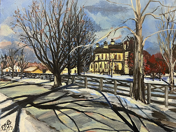 Winter Shadows/David Davis Mansion Through the Trees by Eileen Backman