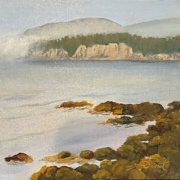 Fog Lifting Behind the Island by Joan Vienot