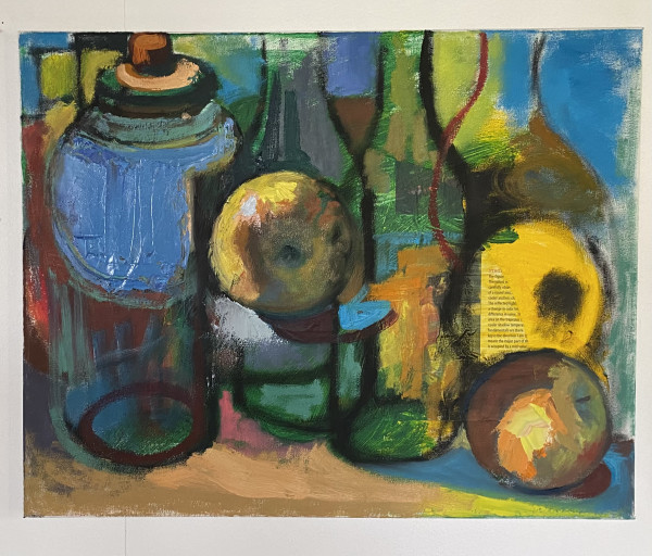 Apples and Bottles still life- semi abstraction by Sean Oswald