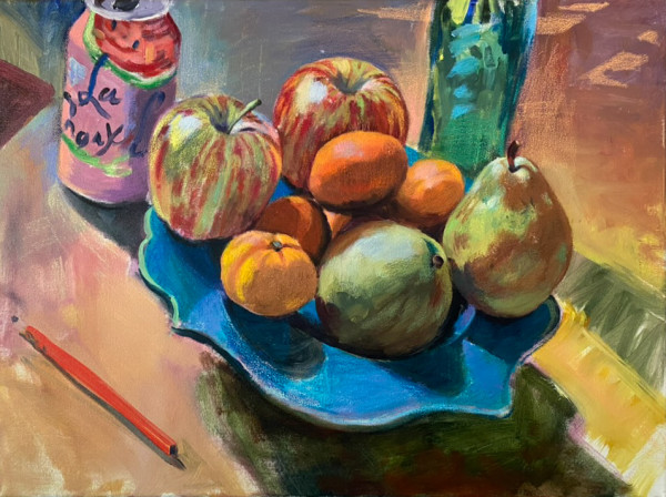 Still Life with Fruit in a Blue Bowl by Sean Oswald