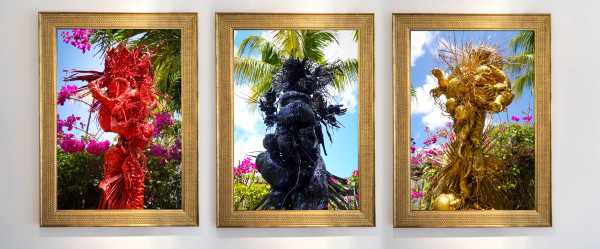 Coralina Triptych (Camino Umbligo Oro, Mar Sangria, Chiminagua Oya Ogun Thinker) by Coralina Rodriguez Meyer