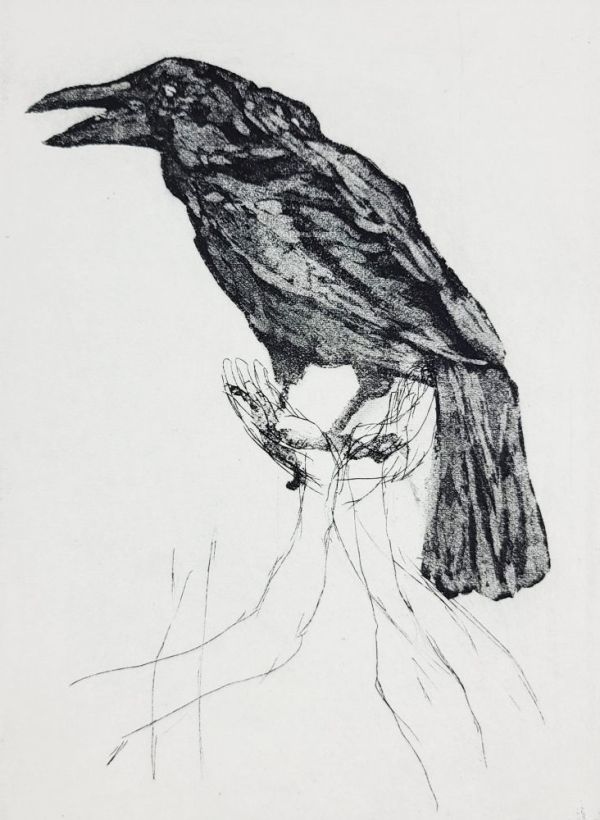 Crow and Hands Etching 3 by PHILIP HARTIGAN