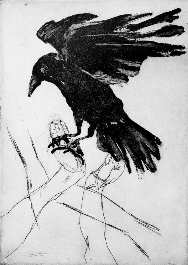 Crow and Hands Etching 5 by PHILIP HARTIGAN