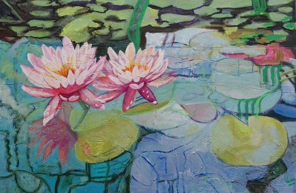 Lilies with reflection by Vasu Tolia