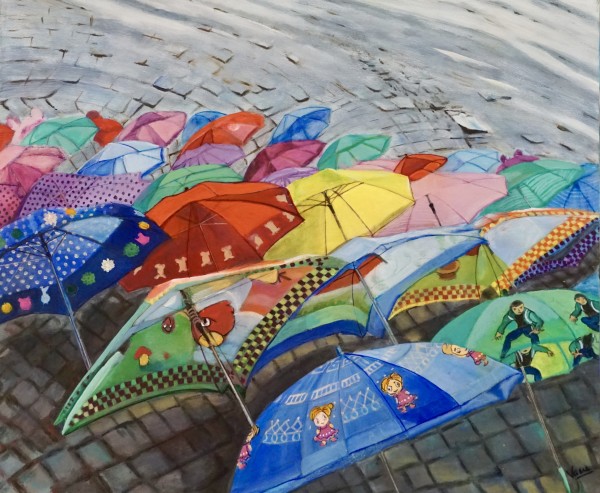 Umbrellas on the beach/Rain in the forecast by Vasu Tolia