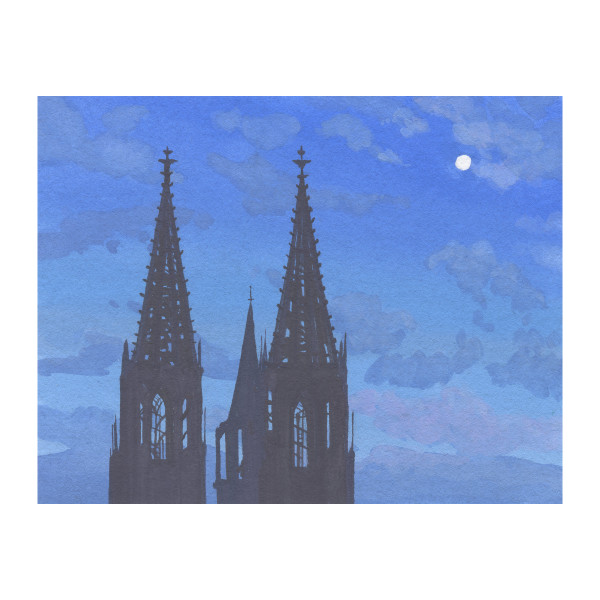 An early morning moon and the Cologne Cathedral by MaryEllen Hackett