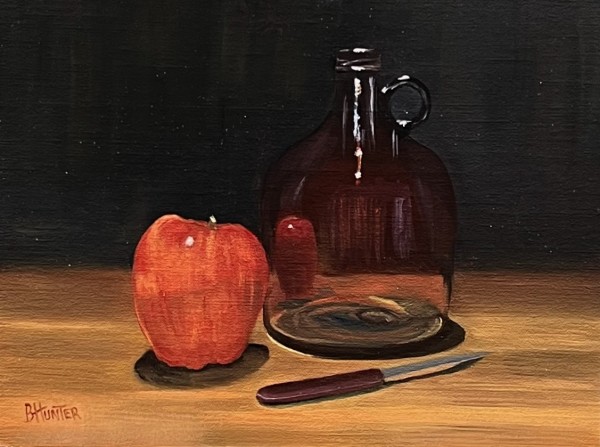 Apple, Cider Jar and Paring Knife by Barbara Hunter