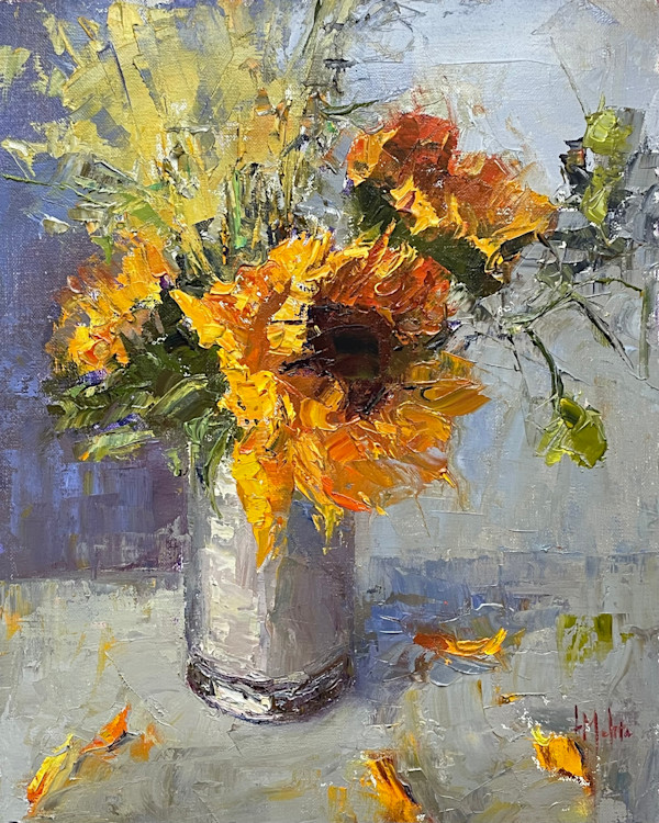 Sunflowers in a Silver Vase by Lynn Mehta