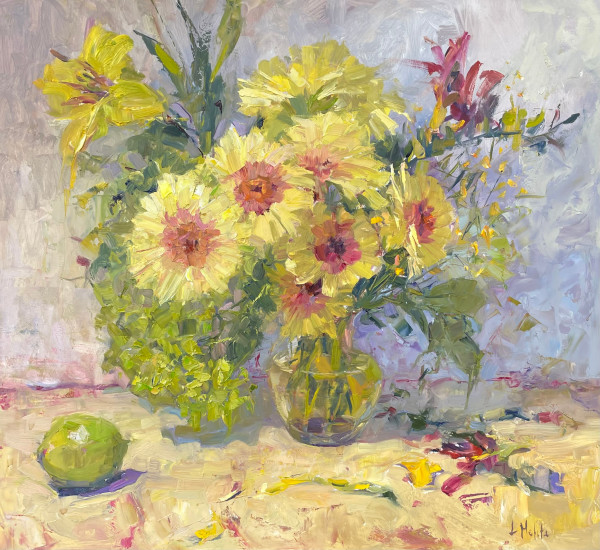 Yellow Gerberas and Lime by Lynn Mehta