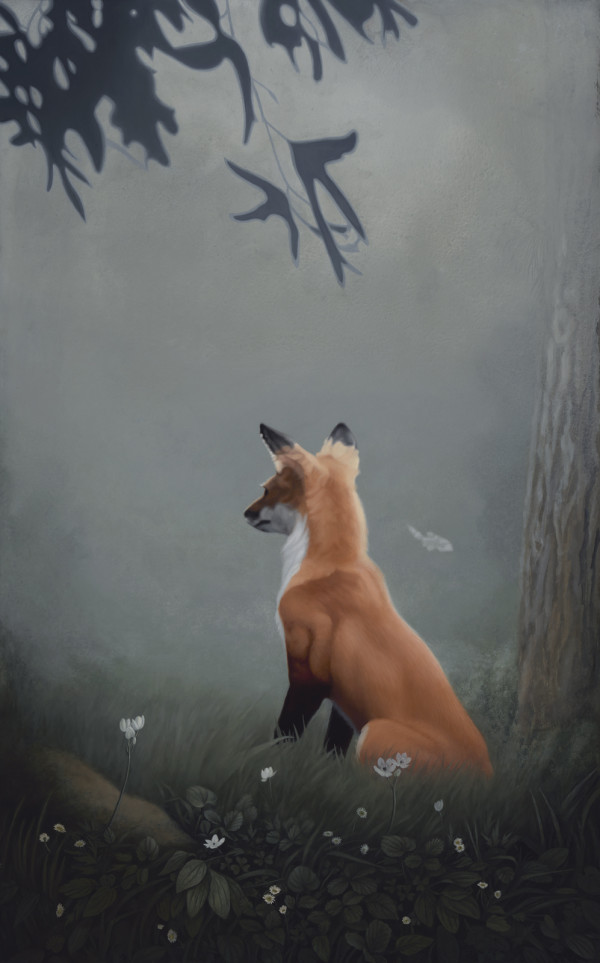 Fox with White Flowers