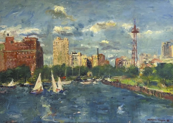 Untitled - Harbor with Tower by Anthony Cooper