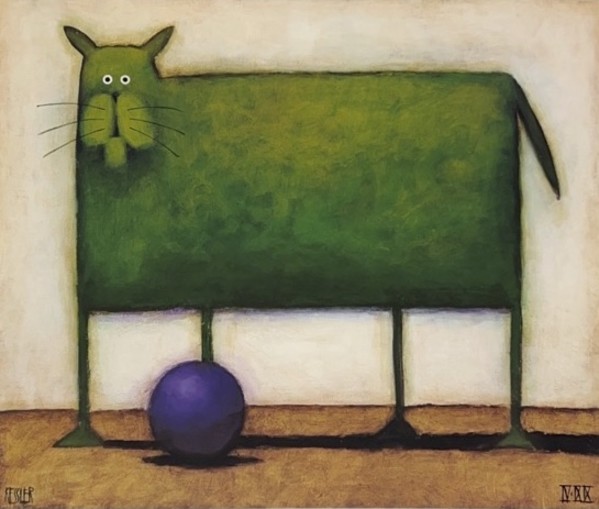Green Cat with Ball by Daniel Patrick Kessler