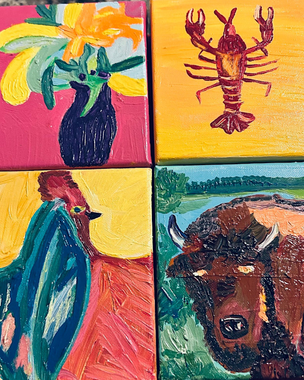 4 pieces all 6 x 6 Animals and Flowers by Janet Borders